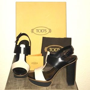 TOD’s Black and Cream Italian Leather Heels